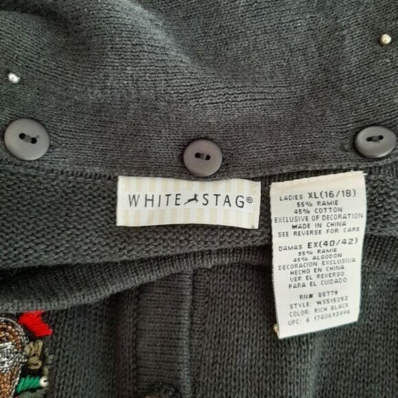 WHITE STAG Vintage Embroidery & Bead Work Christmas Bells Cardigan Sweater Sz XL - Picture 15 of 16